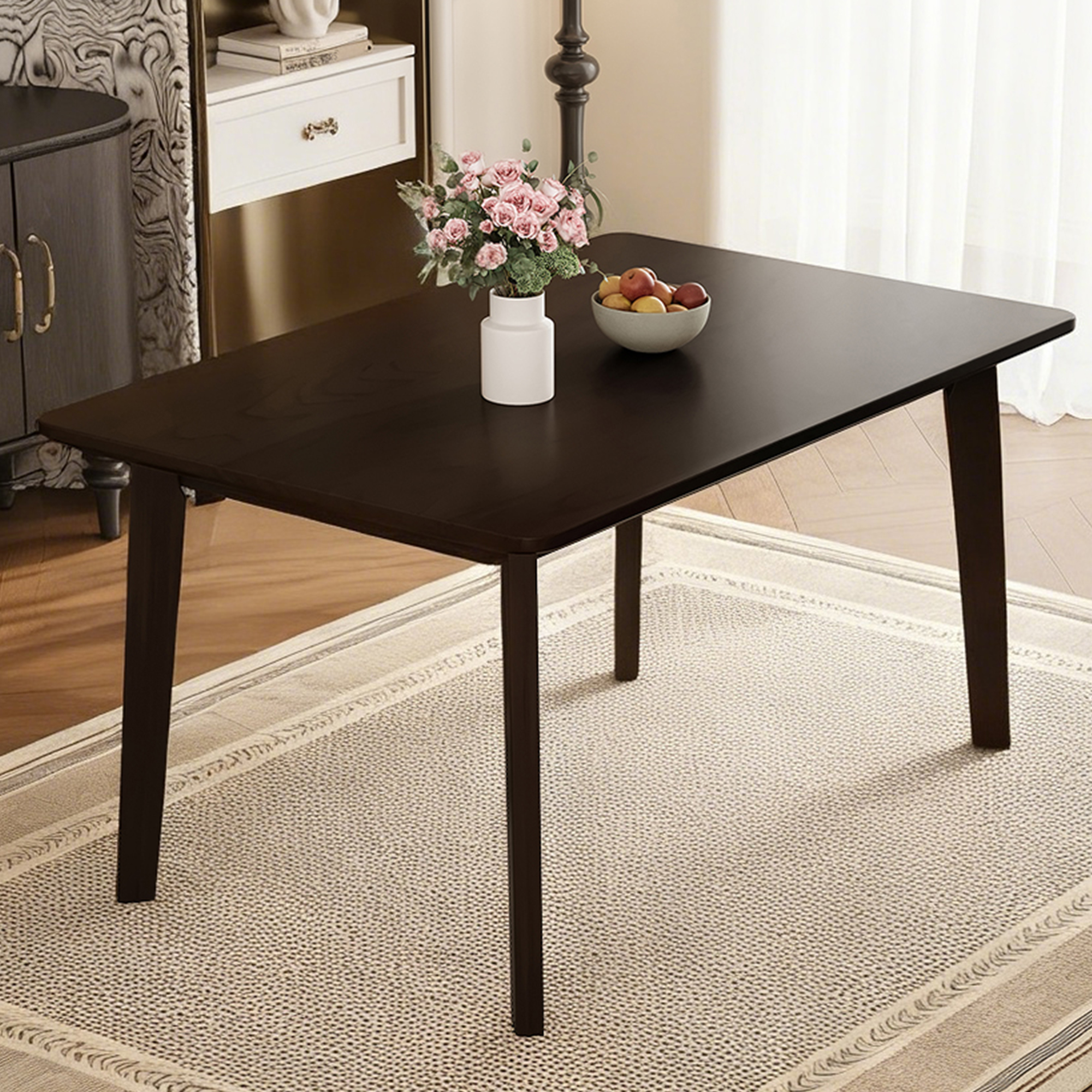 Rustic Farmhouse Dining Table - Solid Wood Frame, Minimalist Modern Dining Table for Kitchen, Dining Room, Living Room, Espresso