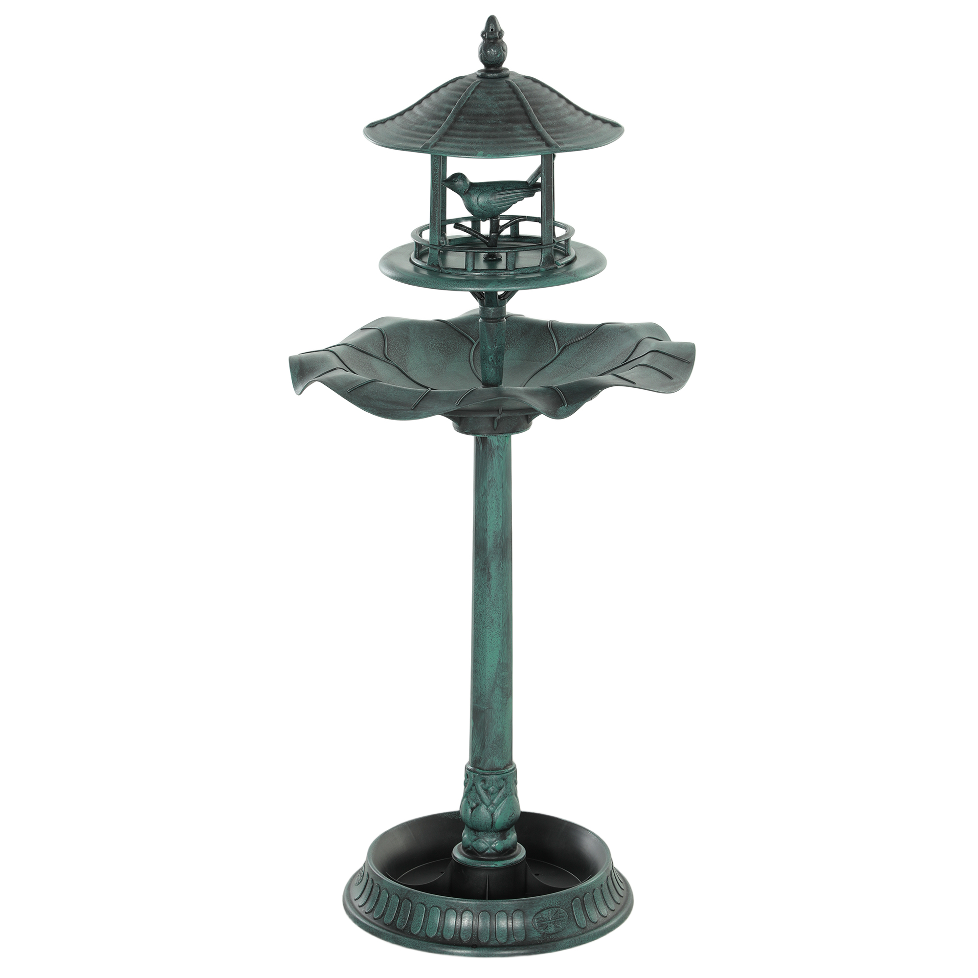 3-in-1 Garden Bird Bath Bowl Pedestal with Bird Feeder, Large Water Basin, Underneath Flower Planter, Green