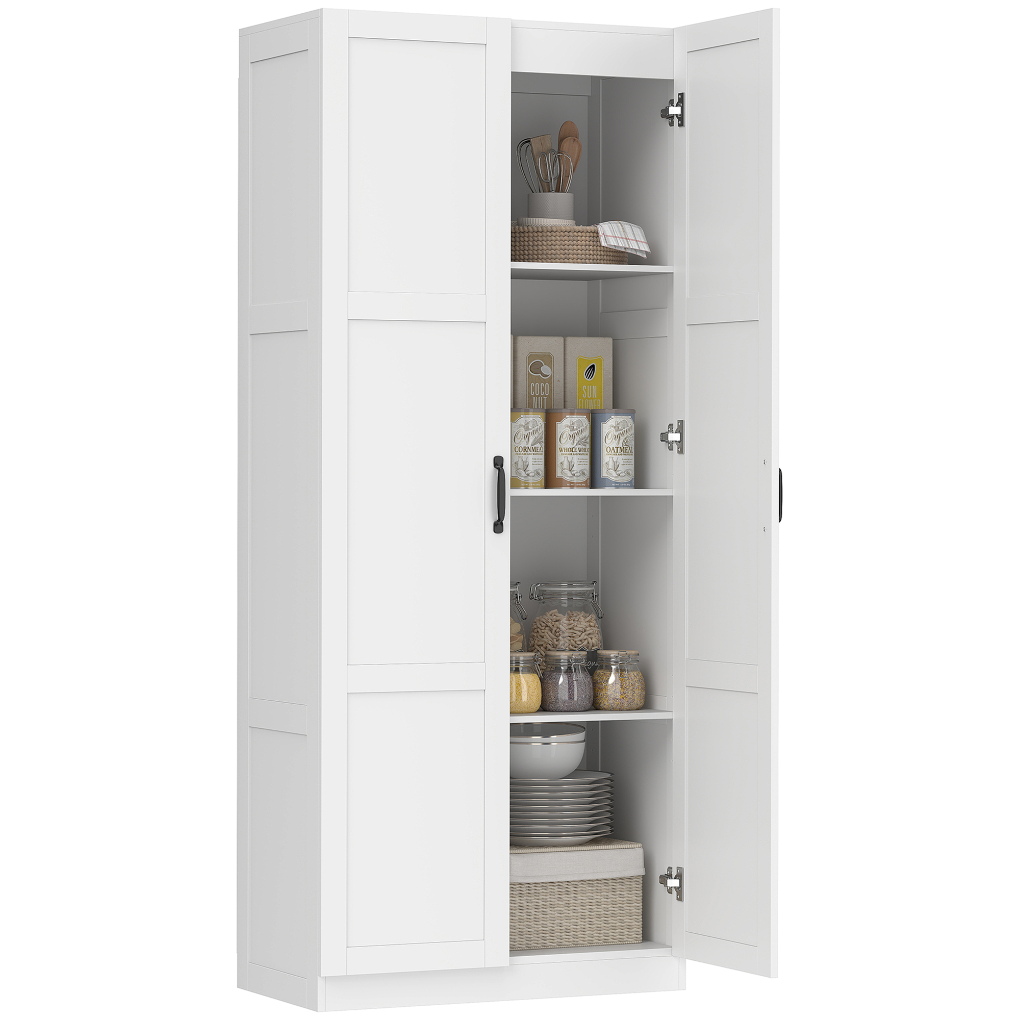 Farmhouse Pantry Cabinet, 71" Tall Kitchen Pantry Storage Cabinet with Soft-Close Hinges, Adjustable Shelves, White