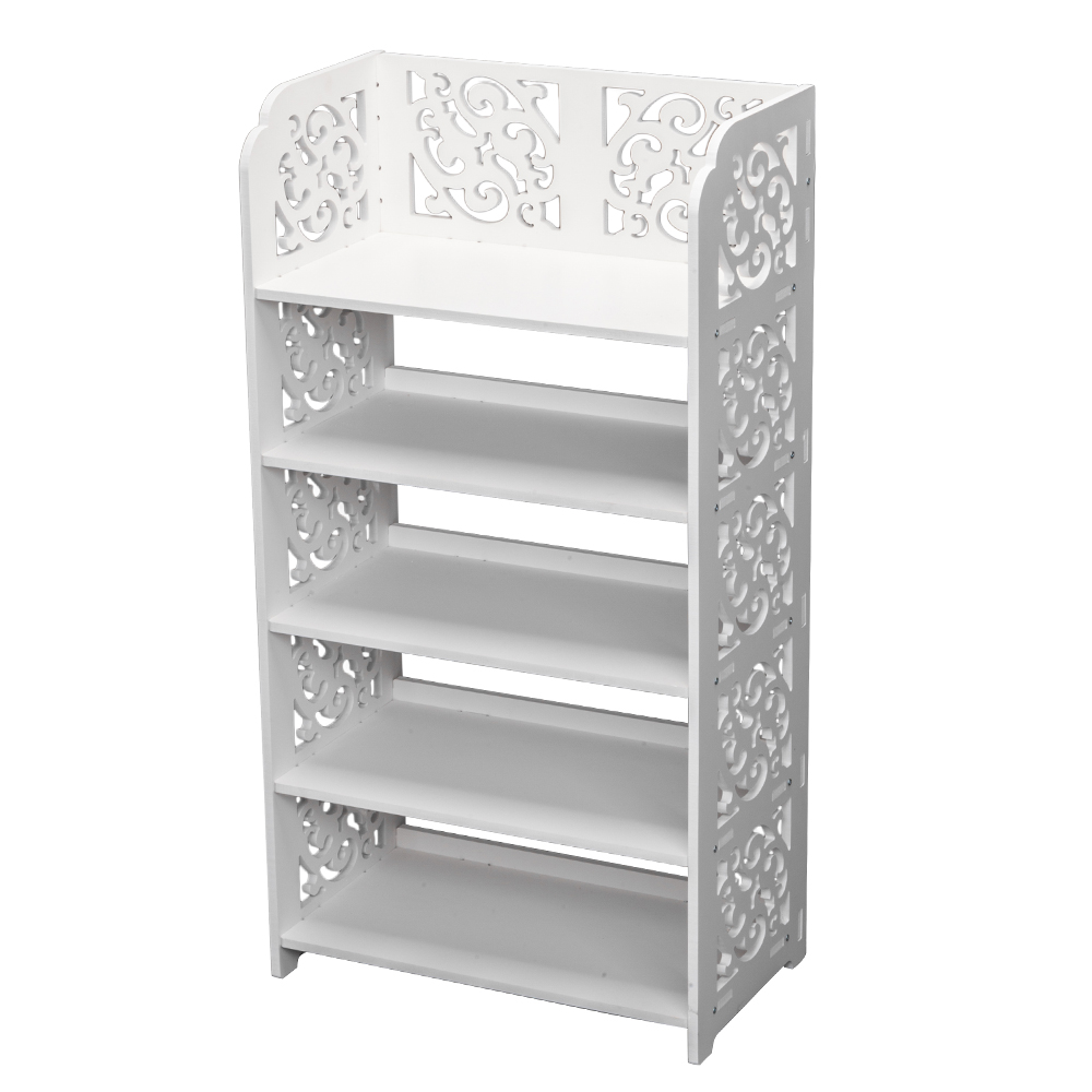 Wood-plastic Board Five Tiers Carved Shoe Rack White A